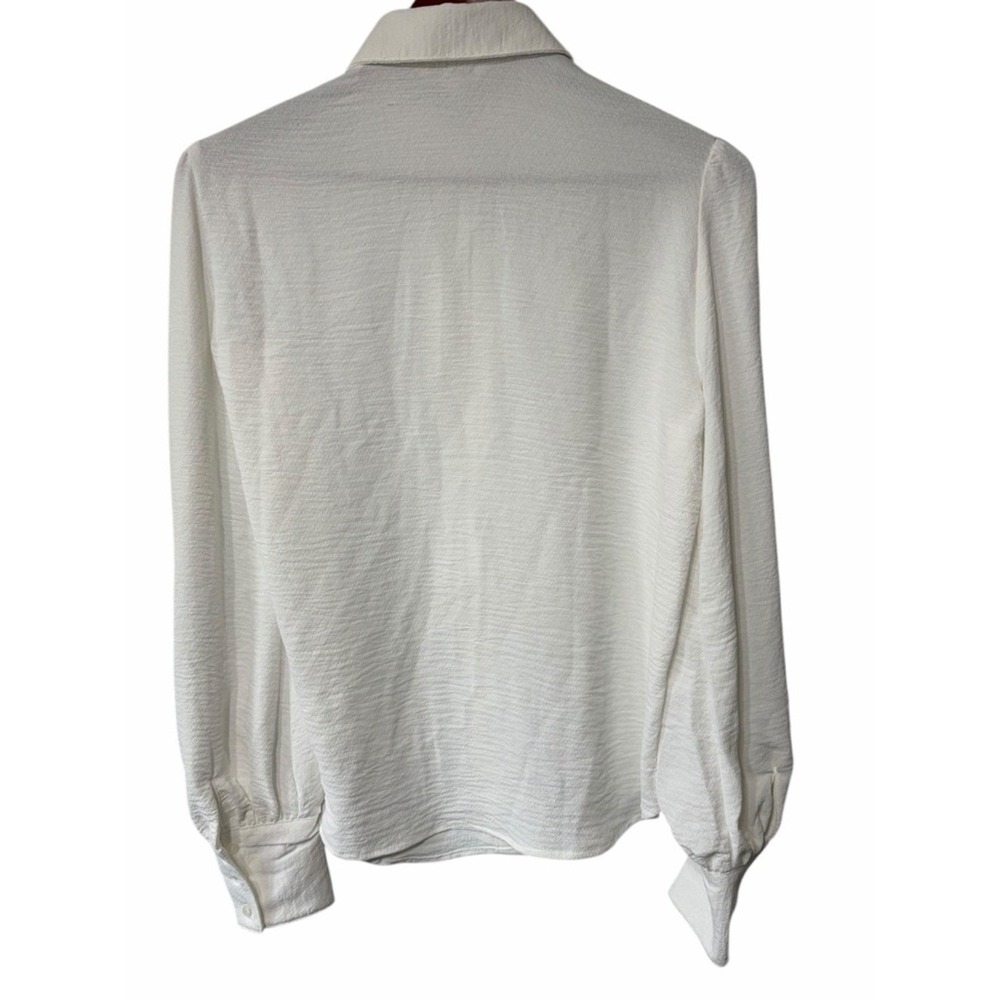 Max Studio White Ruffle-Front Button Down Blouse - Picture 3 of 5